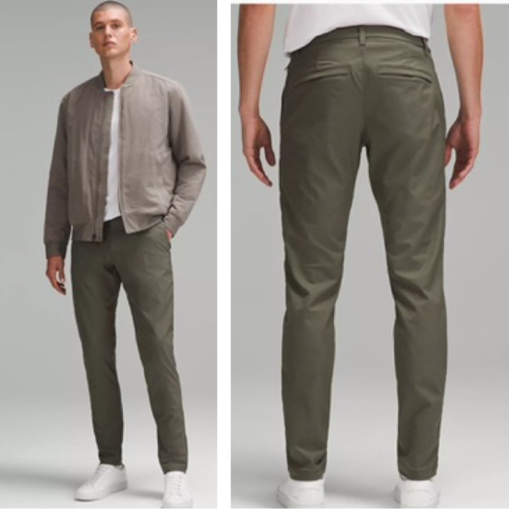 Lululemon ABC Slim Fit Trouser Smooth Twill Army Green Zip Fly Pockets Stretch
